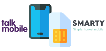 Talkmobile and SMARTY logos with phone and SIM card icons