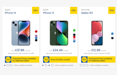 Screenshot of reduced phone contracts