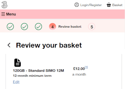 Screenshot of checkout