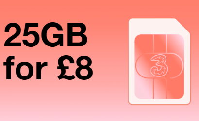 Three 25GB for £8 lettering