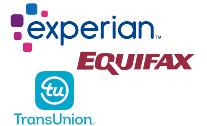 Logos of experian, Equifax and TransUnion