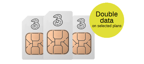 Three double data SIM only plans