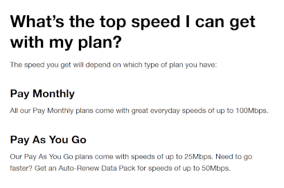 Screenshot of Three's speed caps