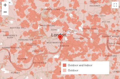 Coverage map of Three signal in London