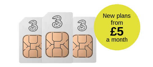 Three SIM only from £5 a month