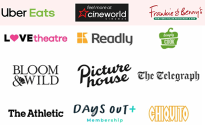 Logos on brands in Three plus rewards scheme