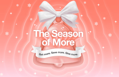 The season of more and a Three branded Christmas bell