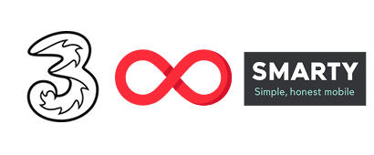 Unlimited symbol between SMARTY and Three logos