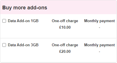 Screenshot of Virgin's data charges