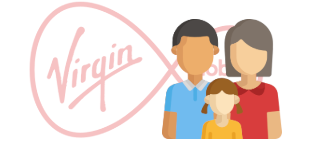 Virgin Mobile logo behind family