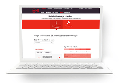 Laptop with Virgin's EE coverage checker on screen