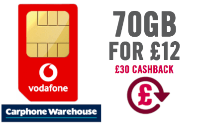 70GB for &pound;12 cashback deal