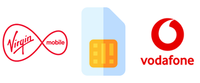 SIM card with Vodafone and Virgin Mobile logos
