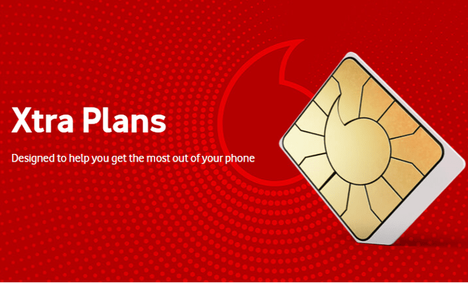 Xtra Plans wording and a SIM card in Vodafone brand