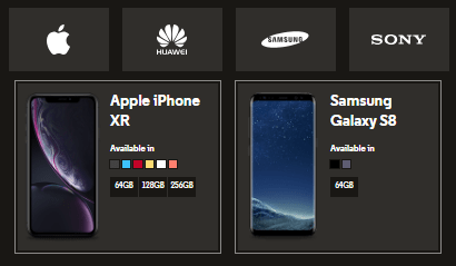 Screenshot of VOXI's phone range