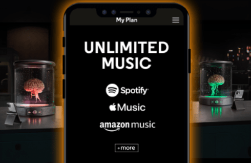 Phone with Unlimited Music on its screen