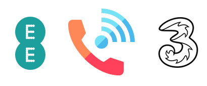 WiFi calling symbol with EE and Three logos