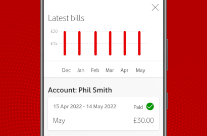 Screenshot of Vodafone billing app