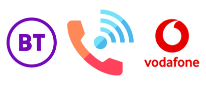 WiFi calling symbol with Vodafone and BT logos