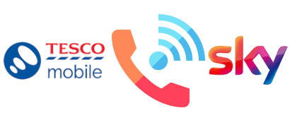WiFi calling icon between Sky Mobile and Tesco Mobile logos