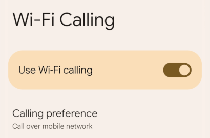 A phone screen with WiFi calling toggle option turned on